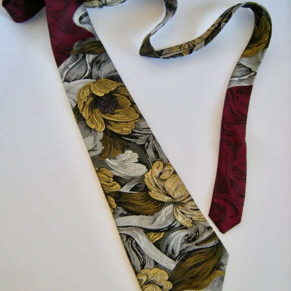 Bachrach Slik Tie  - Floral Patterned Made in USA Fall Earth Tones - Picture 2 of 8